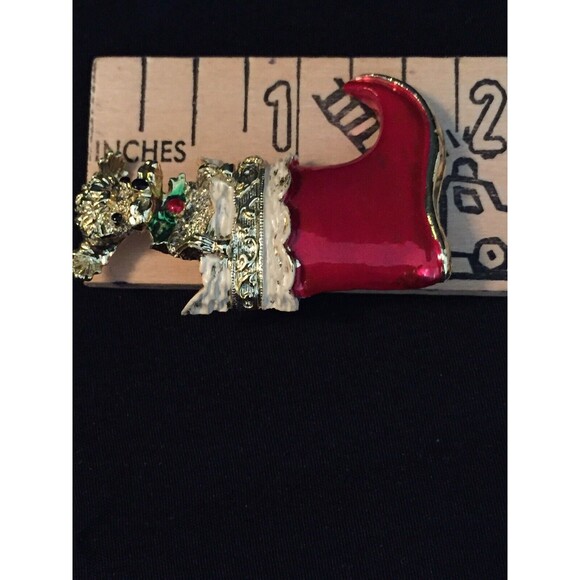 Vtg Scotty Dog In Christmas Stocking Pin Holiday Jewelry - Picture 6 of 6